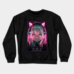 Anime Cat Girl Pink | Quality Anime Design | Chibi Cat Girl Miaw | Manga Anime Art Crewneck Sweatshirt